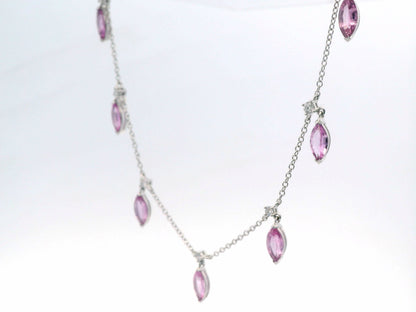 14K White Gold Pink Sapphire And Diamond 7 Station Necklace