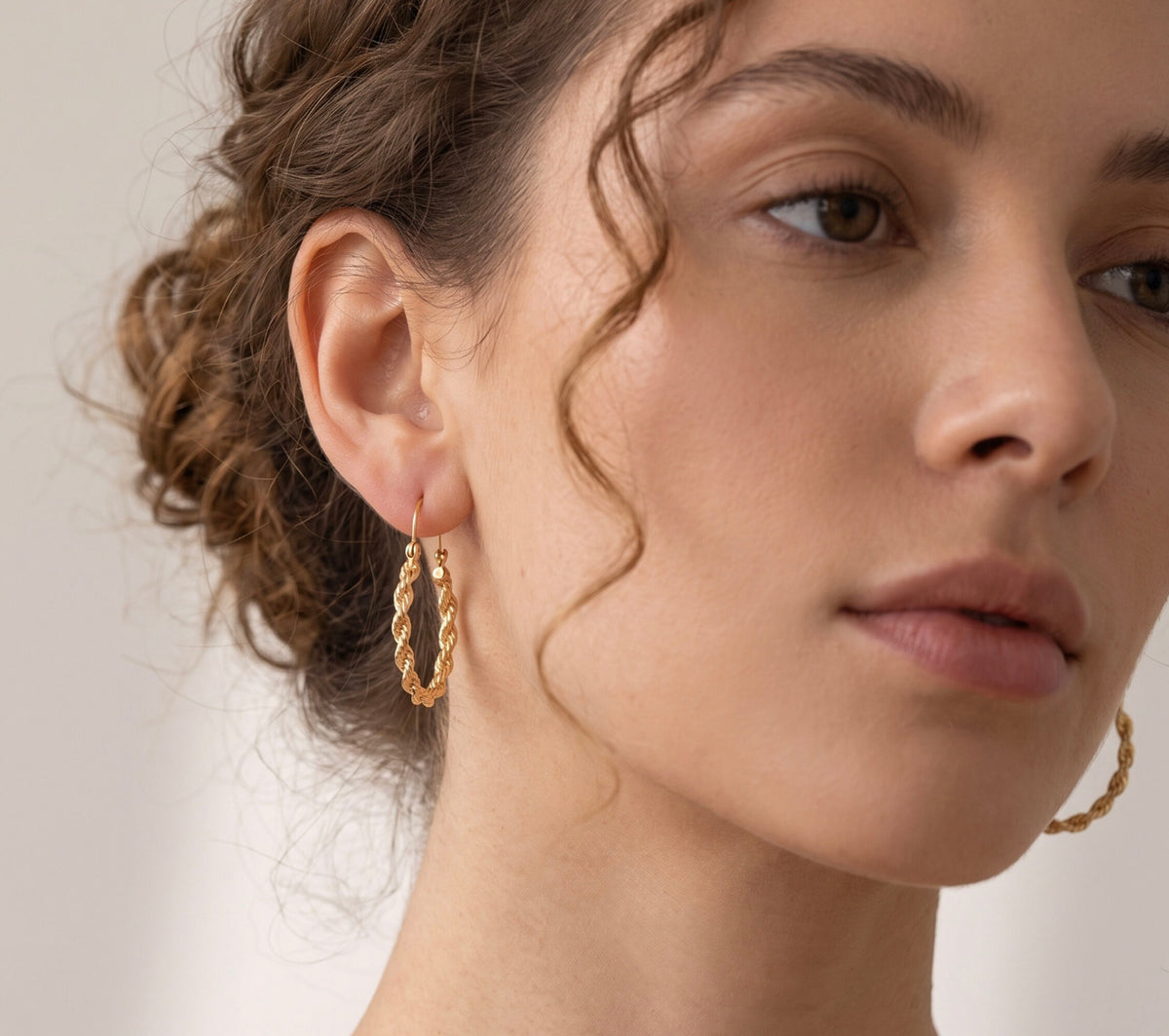 14K Yellow Gold Rope Hoop Earrings, Twisted Textured Everyday Classic Hoops