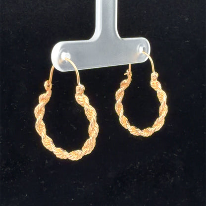 14K Yellow Gold Rope Hoop Earrings, Twisted Textured Everyday Classic Hoops
