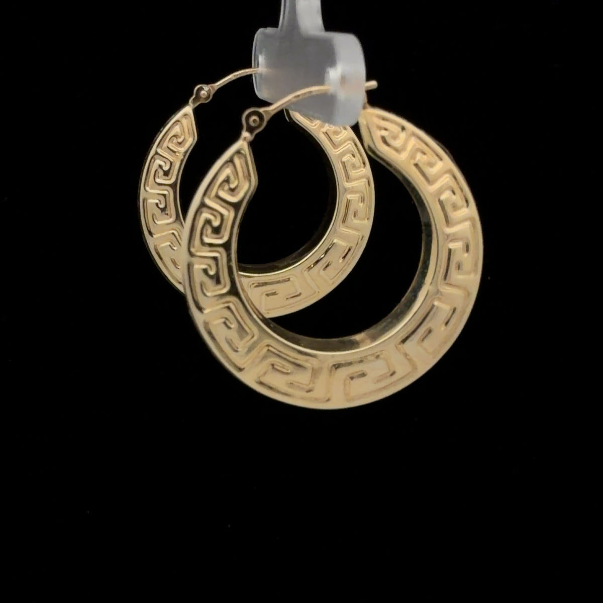 14K Yellow Gold Greek Style Hoop Earrings - Greek Key Design, Classic Hoops
