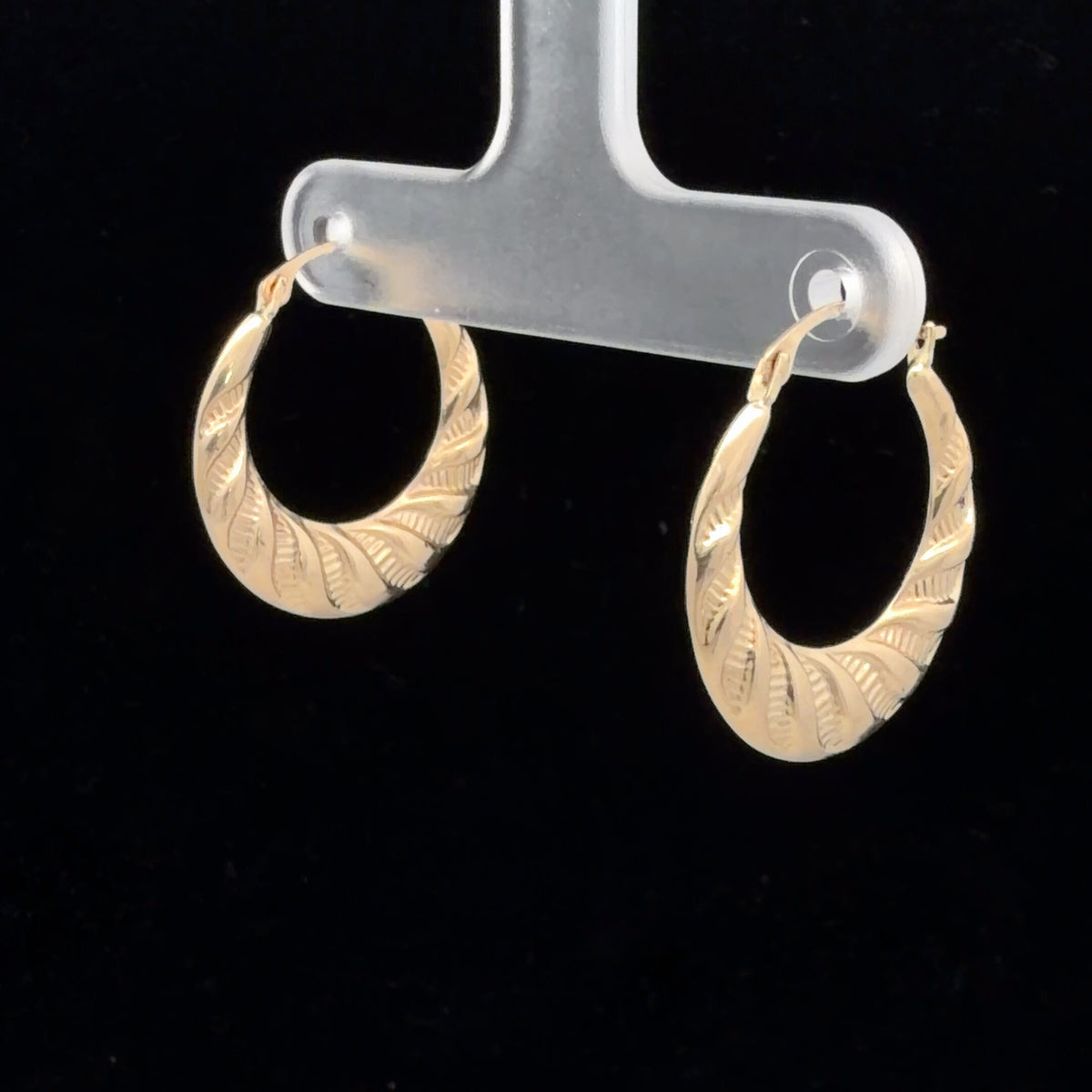 14K Yellow Gold Twist Pattern Hoop Earrings, Small Textured Everyday Style