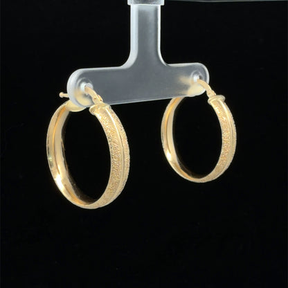 18K Yellow Gold Textured Hoop Earrings, Classic Everyday Hoops, Minimalist