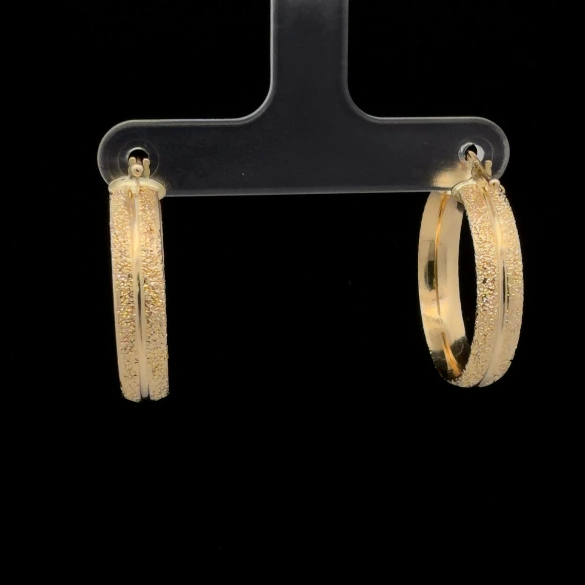 18K Yellow Gold Textured Hoop Earrings, Classic Everyday Hoops, Minimalist