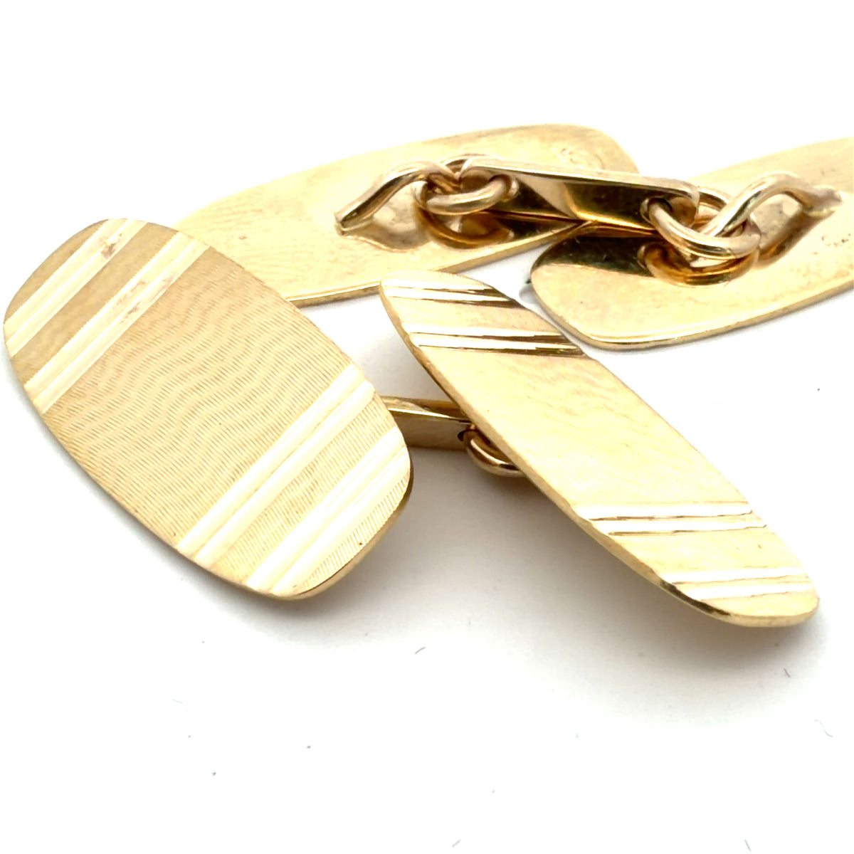 14K Yellow Gold Solid Textured Cufflinks - Classic Formal Accessory for Men