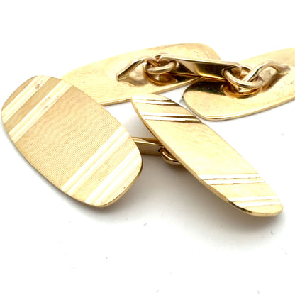 14K Yellow Gold Solid Textured Cufflinks - Classic Formal Accessory for Men