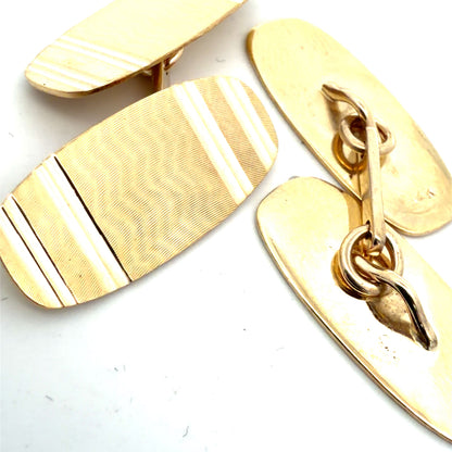 14K Yellow Gold Solid Textured Cufflinks - Classic Formal Accessory for Men