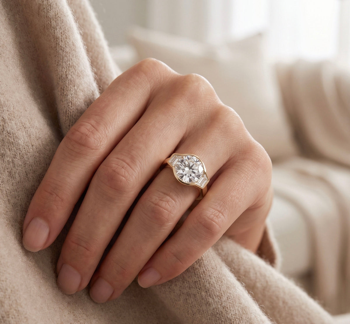 14K Yellow Gold Lab Grown Diamond Engagement Ring 2.52 CTW with Side Stones