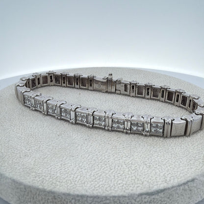 18K White Gold 2.50ctw Diamond Link Station Bracelet, Dainty Round Diamonds