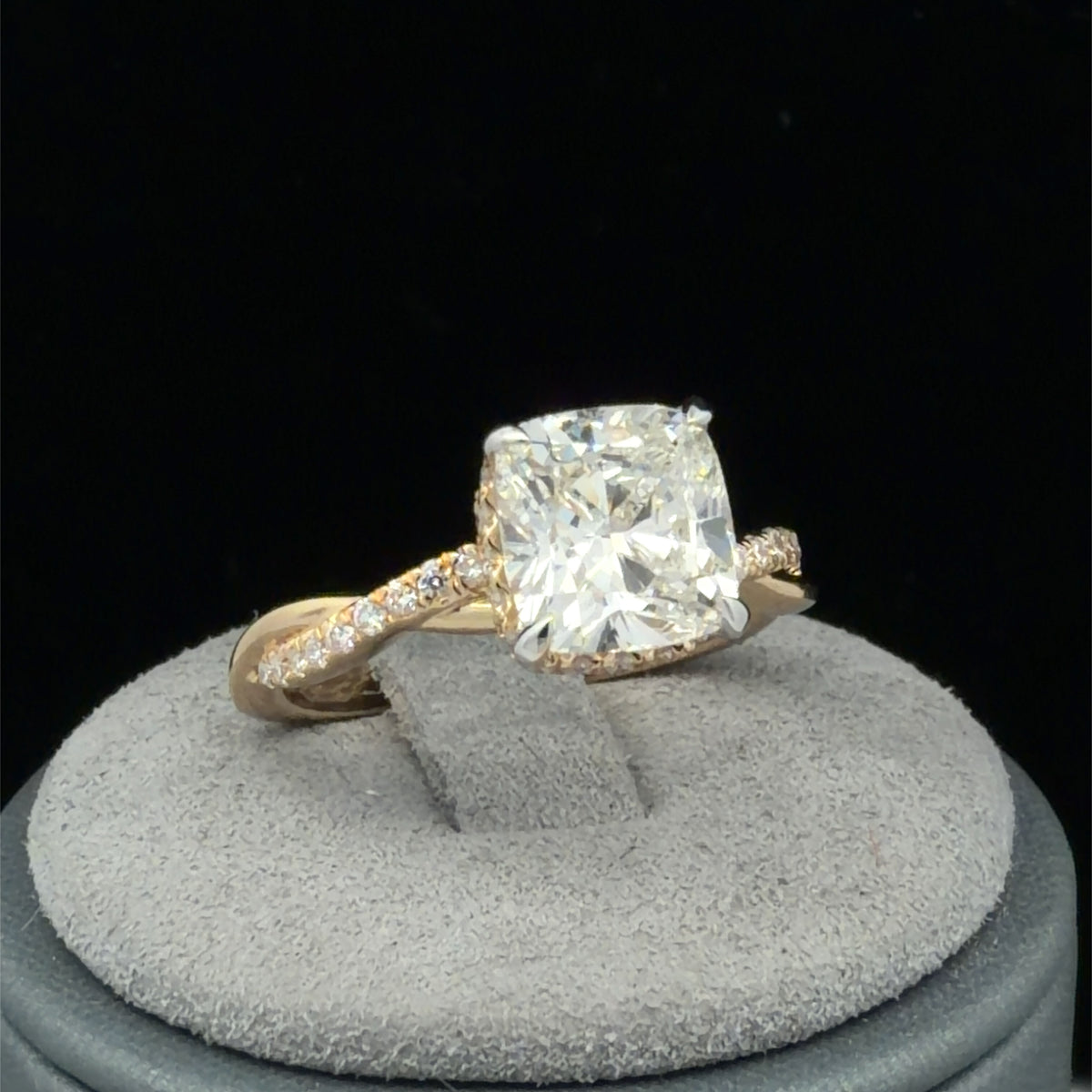 14K Yellow Gold Lab Grown Diamond Engagement Ring 1.96 CTW Cushion Cut