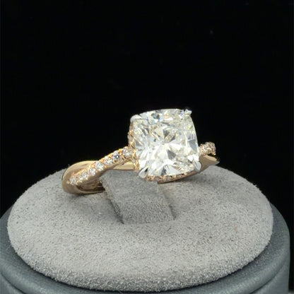 14K Yellow Gold Lab Grown Diamond Engagement Ring 1.96 CTW Cushion Cut