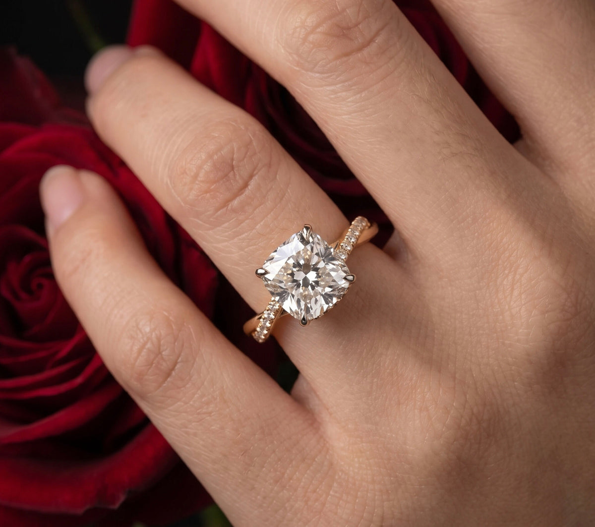 14K Yellow Gold Lab Grown Diamond Engagement Ring 1.96 CTW Cushion Cut