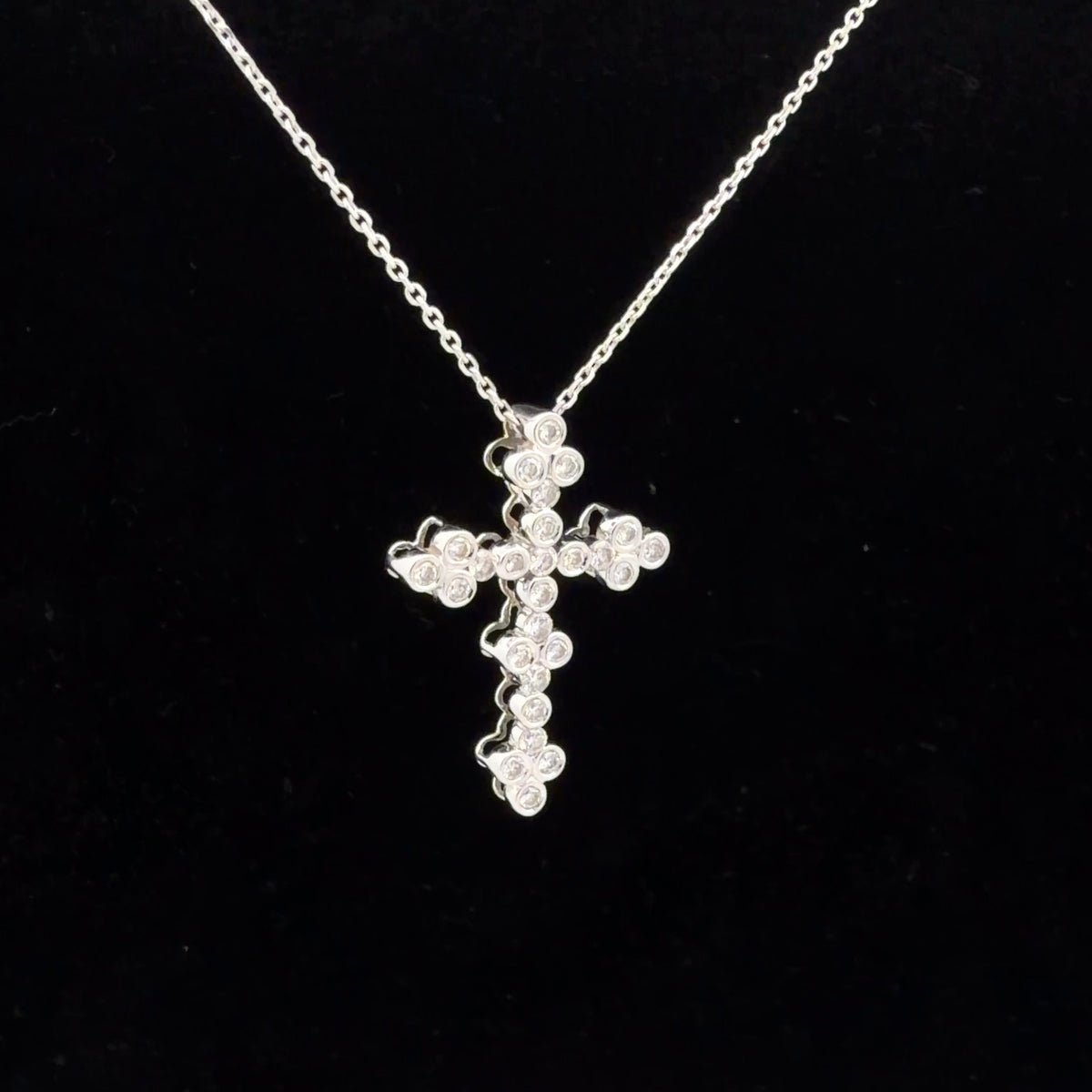10K White Gold Diamond Cross Pendant Necklace 0.50 CTW, Dainty Round-Cut