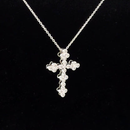 10K White Gold Diamond Cross Pendant Necklace 0.50 CTW, Dainty Round-Cut