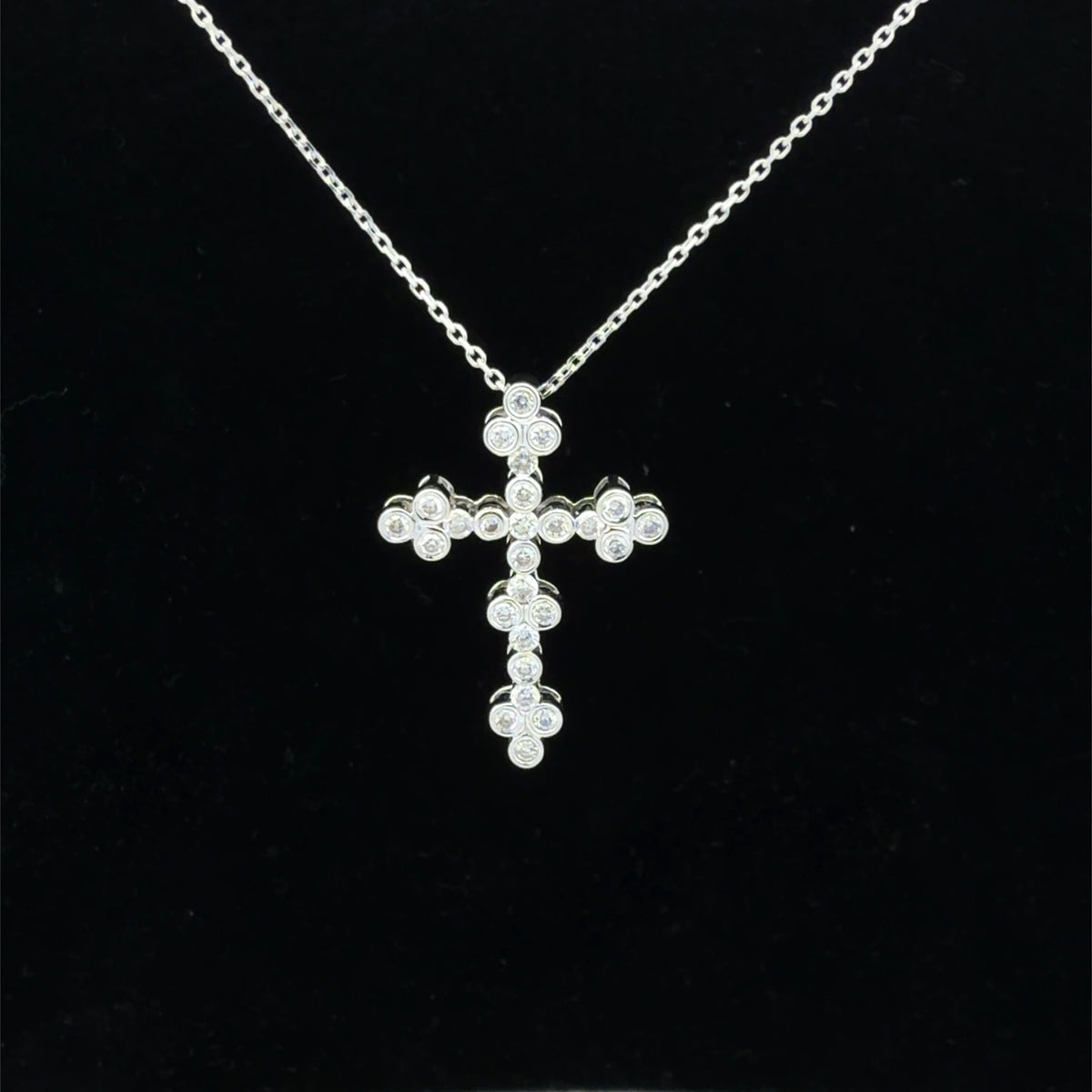 10K White Gold Diamond Cross Pendant Necklace 0.50 CTW, Dainty Round-Cut
