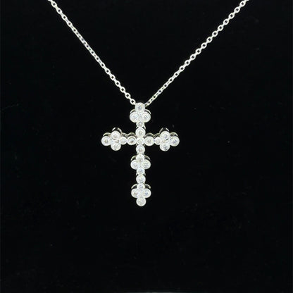 10K White Gold Diamond Cross Pendant Necklace 0.50 CTW, Dainty Round-Cut