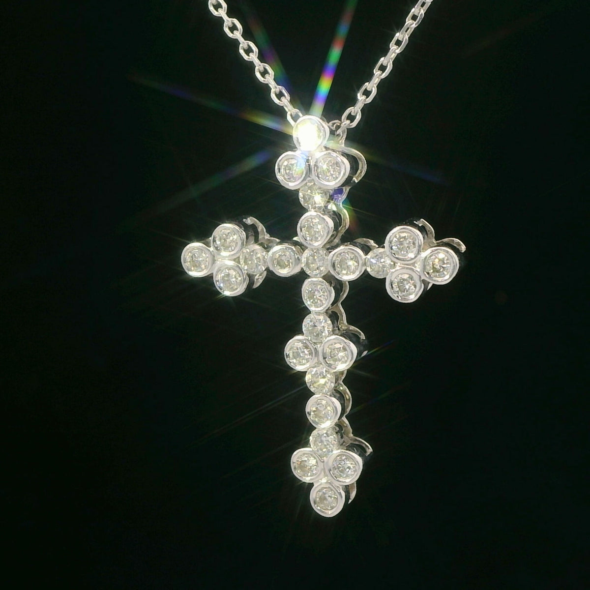 10K White Gold Diamond Cross Pendant Necklace 0.50 CTW, Dainty Round-Cut