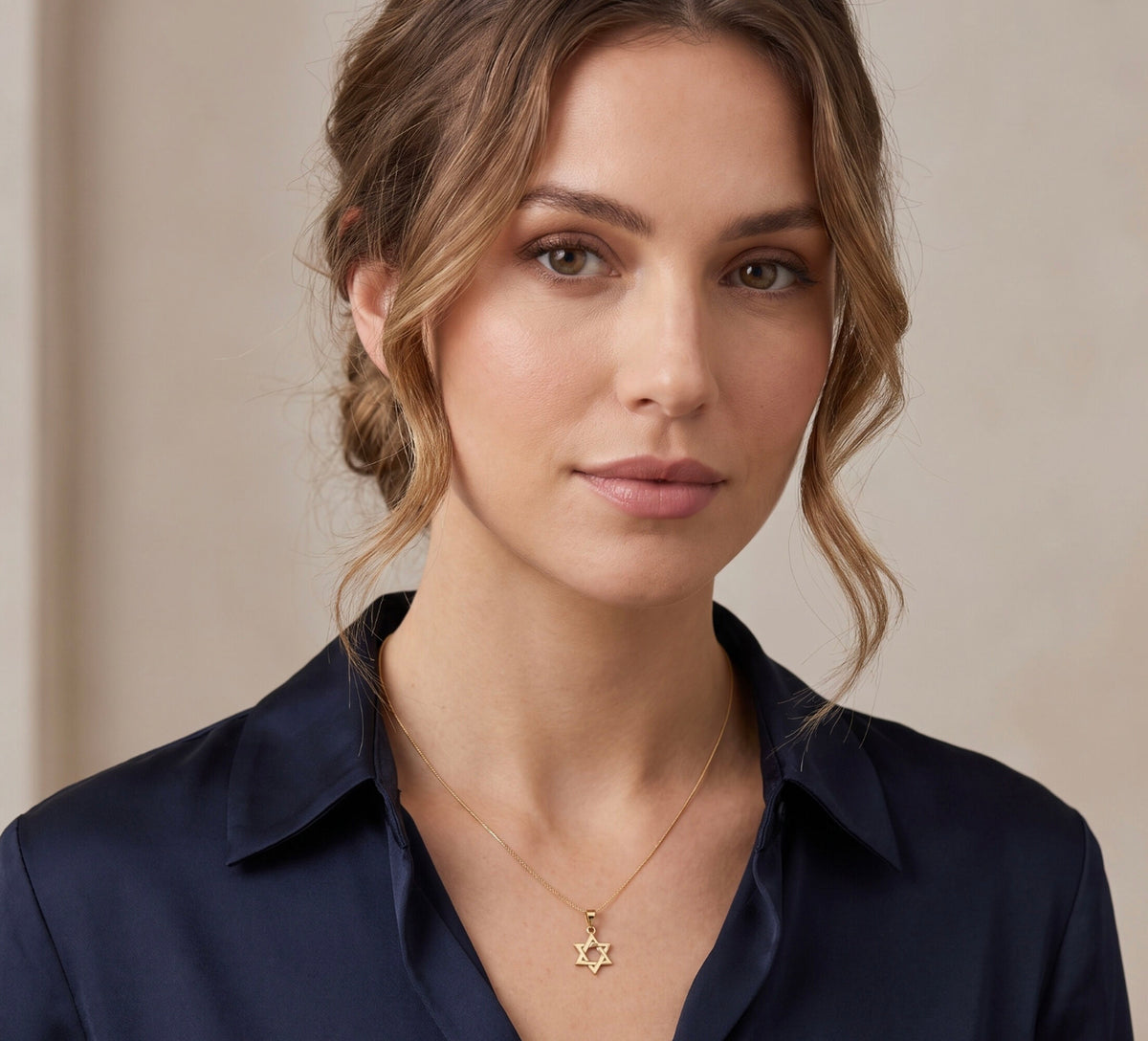 14K Yellow Gold Star Of David Pendant / Charm, Polished Dainty Judaica