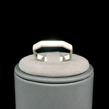 18K White Gold Geometric Octagon Band, Modern Polished Faceted Size 5.5