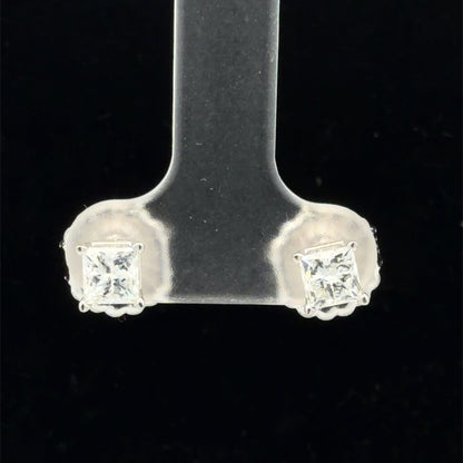 14K White Gold Princess Cut Diamond Stud Earrings, 1.07 CTW, Prong-Set