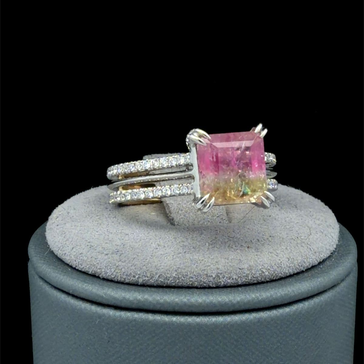 18K Yellow Gold & Platinum 2.25ct Bi-Color Tourmaline and Diamond Ring