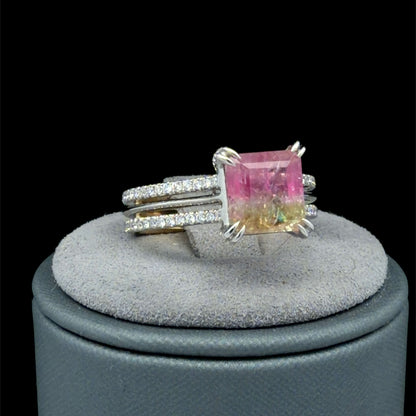 18K Yellow Gold & Platinum 2.25ct Bi-Color Tourmaline and Diamond Ring