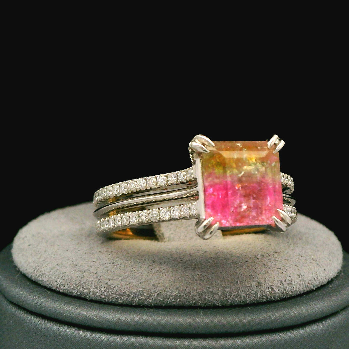 18K Yellow Gold & Platinum 2.25ct Bi-Color Tourmaline and Diamond Ring