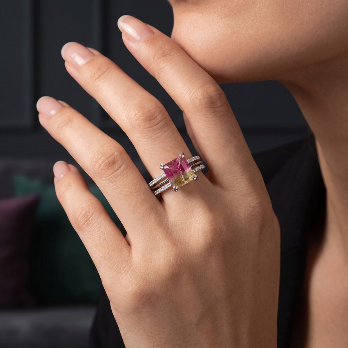 18K Yellow Gold & Platinum 2.25ct Bi-Color Tourmaline and Diamond Ring