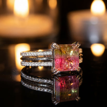 18K Yellow Gold & Platinum 2.25ct Bi-Color Tourmaline and Diamond Ring