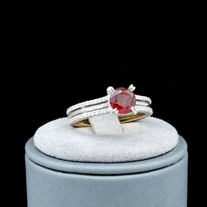 18K Yellow Gold & Platinum 0.82 CTW Garnet Ring, Diamond Accents, Size 6.5