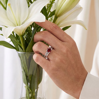 18K Yellow Gold & Platinum 0.82 CTW Garnet Ring, Diamond Accents, Size 6.5
