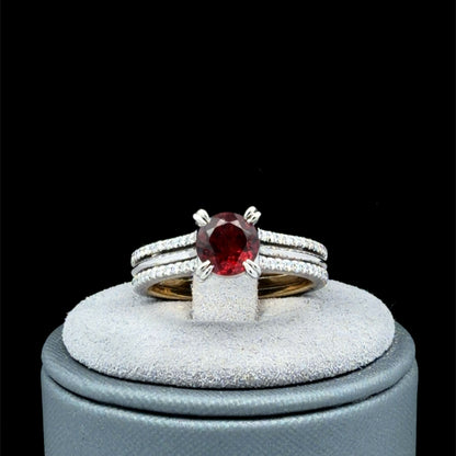 18K Yellow Gold & Platinum 0.82 CTW Garnet Ring, Diamond Accents, Size 6.5