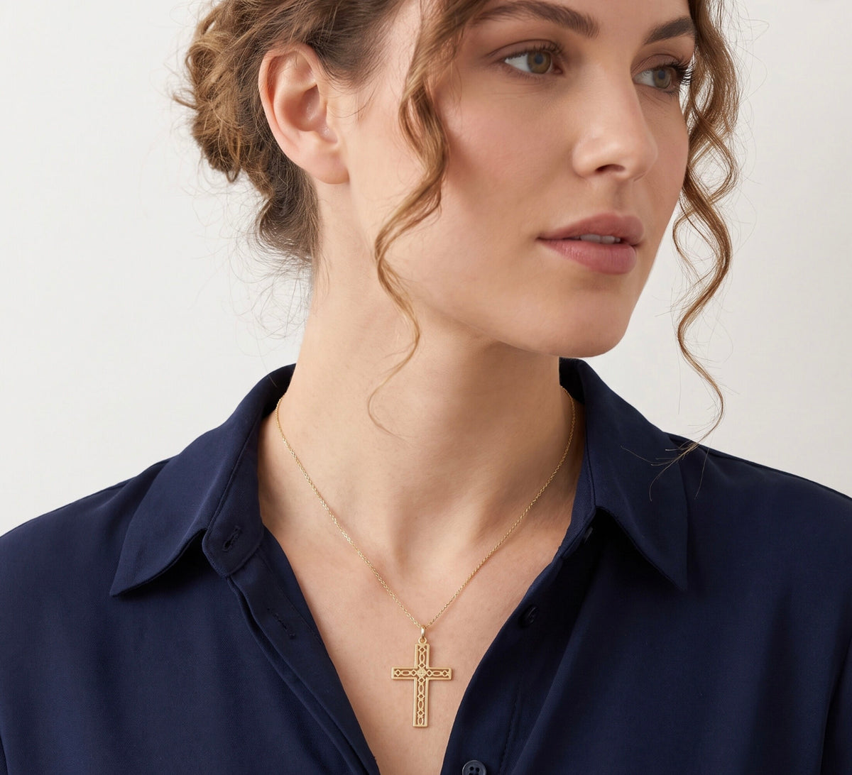 14K Yellow Gold Cross Pendant / Charm, Polished Dainty Classic Minimalist