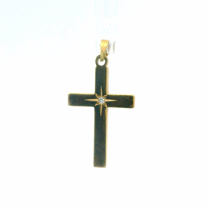 14K Yellow Gold & Diamond Cross Pendant / Charm, 0.01 CTW Diamond-Accented