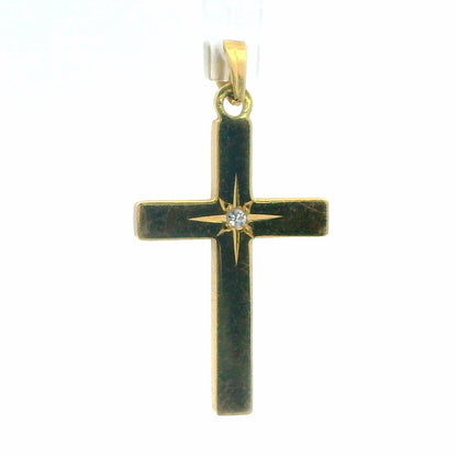 14K Yellow Gold & Diamond Cross Pendant / Charm, 0.01 CTW Diamond-Accented