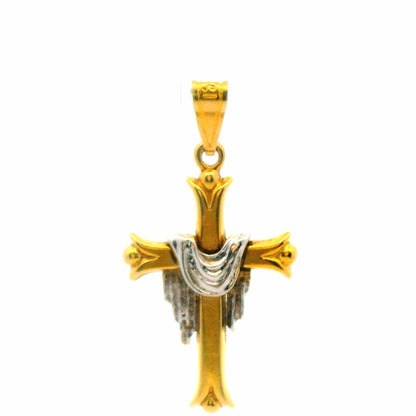 14K White-and-Yellow Gold Cross Pendant / Charm, Two-Tone Classic Religious