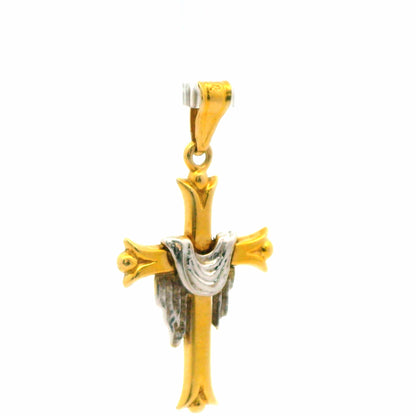 14K White-and-Yellow Gold Cross Pendant / Charm, Two-Tone Classic Religious