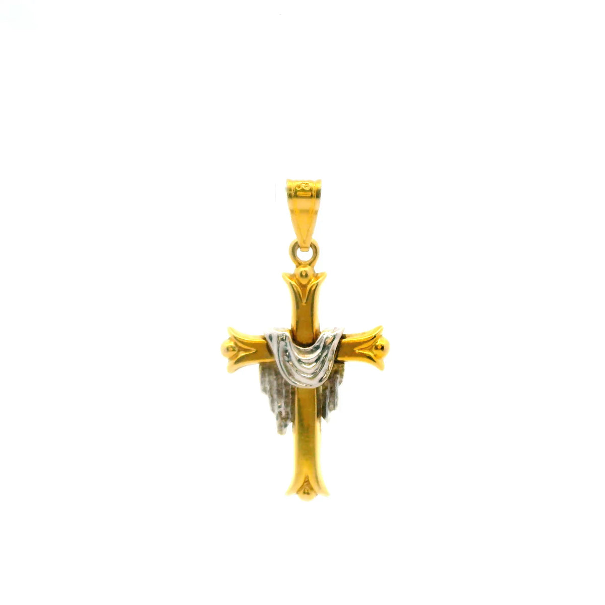 14K White-and-Yellow Gold Cross Pendant / Charm, Two-Tone Classic Religious
