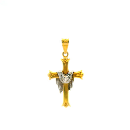 14K White-and-Yellow Gold Cross Pendant / Charm, Two-Tone Classic Religious