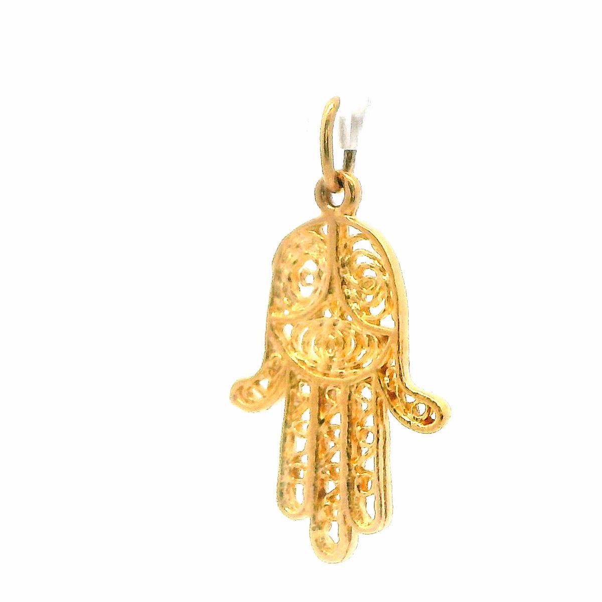 14K Yellow Gold Hamsa Pendant / Charm, Classic Dainty Hand of Fatima Symbol