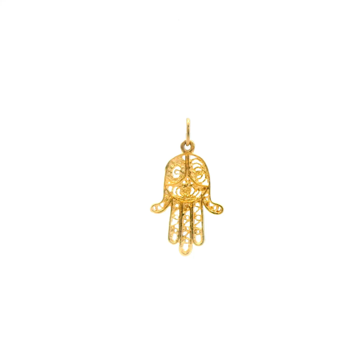 14K Yellow Gold Hamsa Pendant / Charm, Classic Dainty Hand of Fatima Symbol