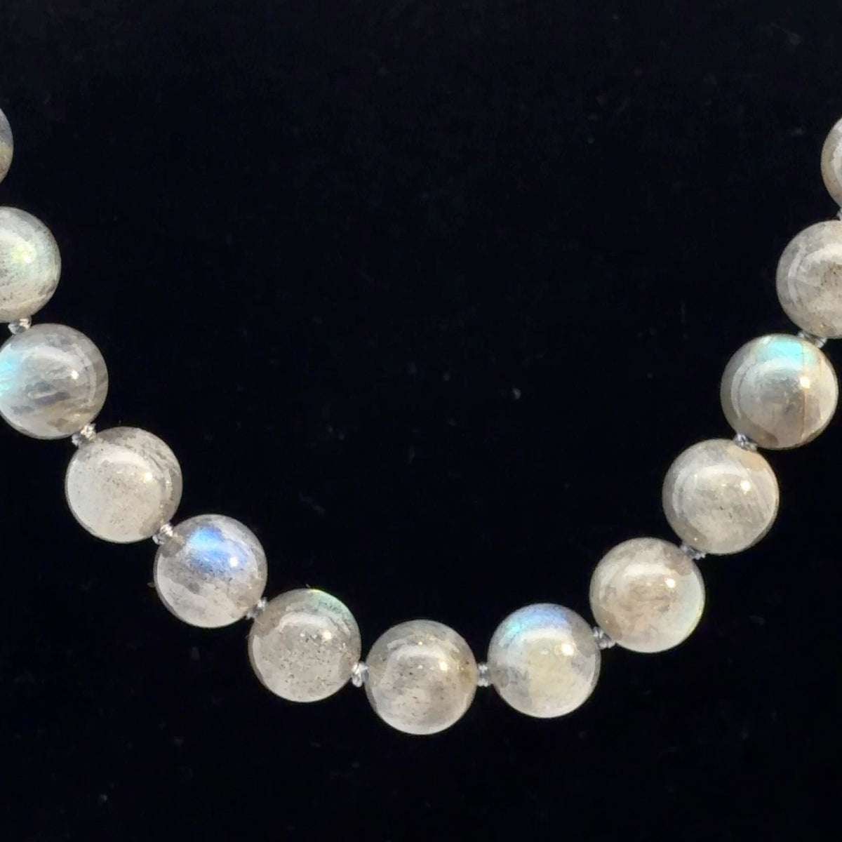 925 Sterling Silver Labradorite Beaded Necklace, 8mm Round Knotted Strand