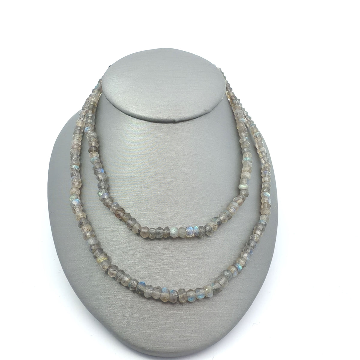 925 Sterling Silver Double Strand Faceted Labradorite Beaded Necklace