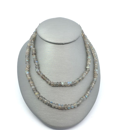925 Sterling Silver Double Strand Faceted Labradorite Beaded Necklace
