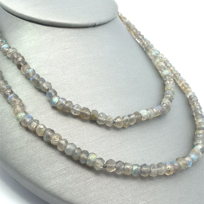 925 Sterling Silver Double Strand Faceted Labradorite Beaded Necklace
