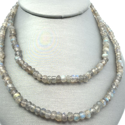 925 Sterling Silver Double Strand Faceted Labradorite Beaded Necklace