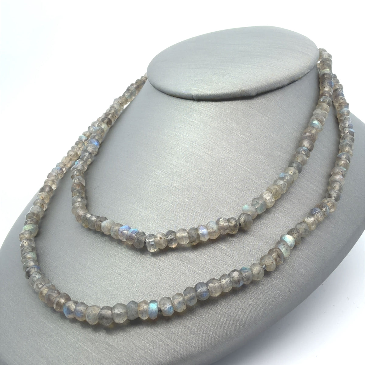 925 Sterling Silver Double Strand Faceted Labradorite Beaded Necklace