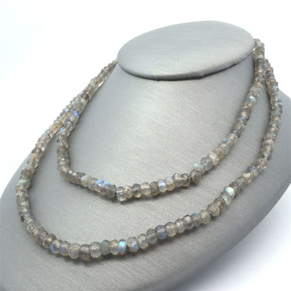 925 Sterling Silver Double Strand Faceted Labradorite Beaded Necklace
