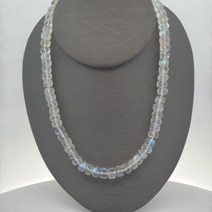 Faceted Rainbow Moonstone Necklace, Knotted with Sterling Silver Clasp