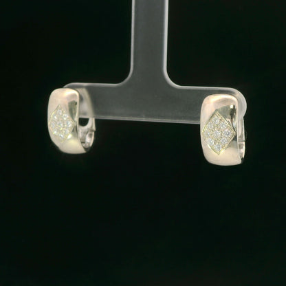 14K White Gold Diamond Huggie Hoop Earrings Dainty Mini Pave-Set 0.41 CTW