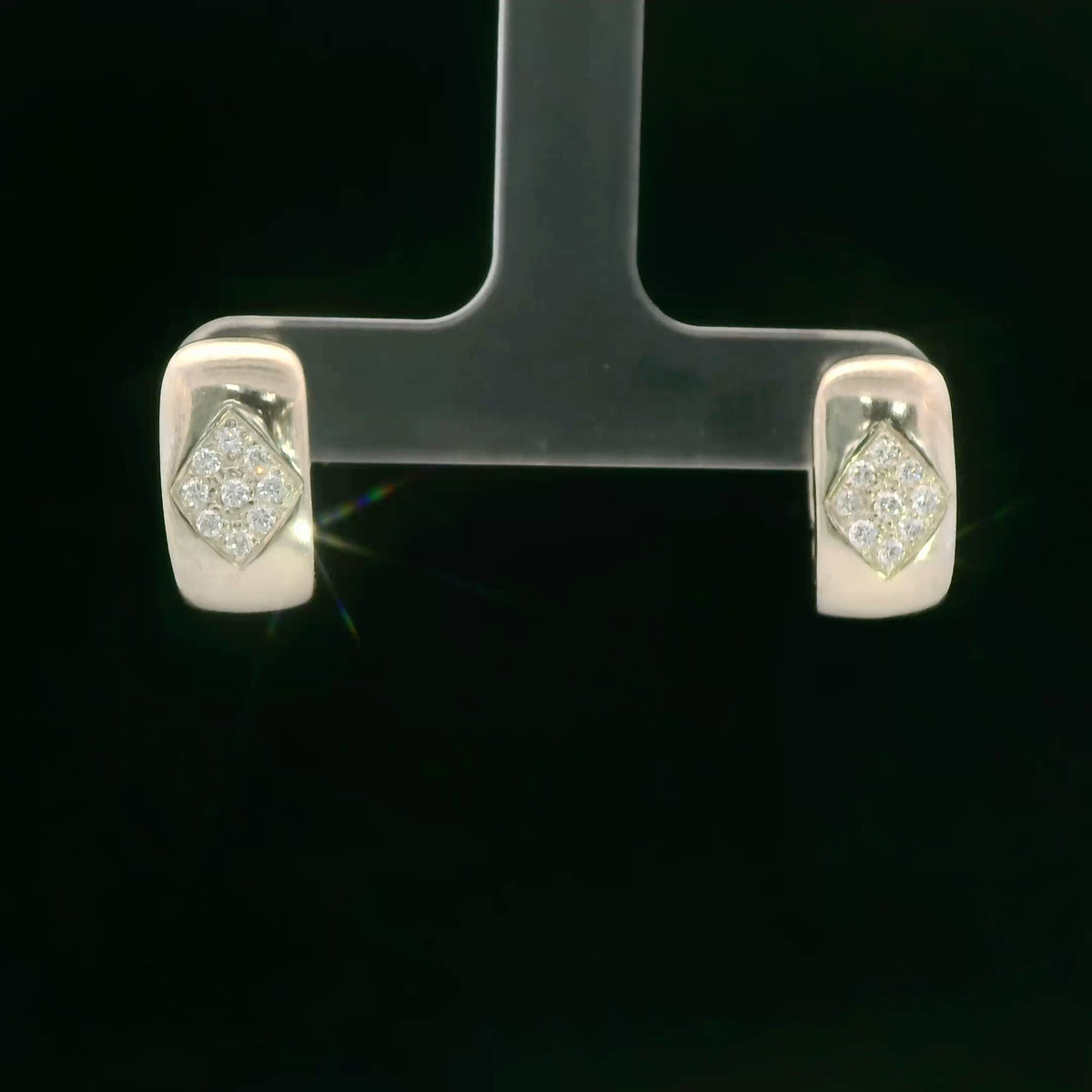 14K White Gold Diamond Huggie Hoop Earrings Dainty Mini Pave-Set 0.41 CTW